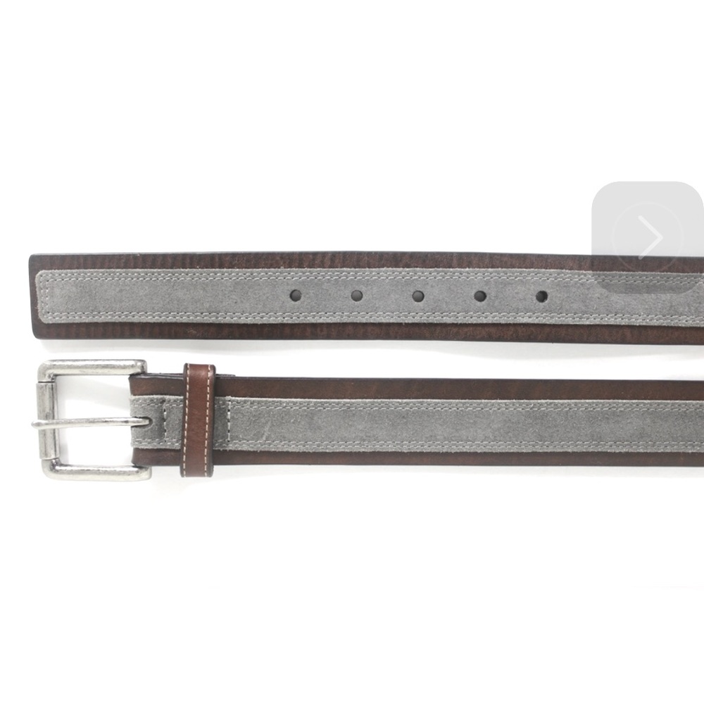 Johnston & Murphy Brown Leather and Gray Suede Men’s Belt Silver Buckle